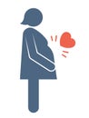 Pregnant woman with kicking heart icon