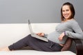Pregnant woman with laptop at home Royalty Free Stock Photo