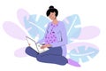 Pregnant woman with laptop vector illustration