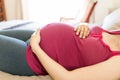 Pregnant Woman With Large Tummy Resting On Bed