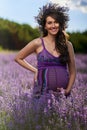 Pregnant woman in a lavender field Royalty Free Stock Photo