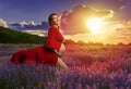 Pregnant woman in a lavender field Royalty Free Stock Photo