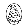 Pregnant Woman Logo Black Outline Vector, Maternity Logo Icon