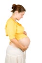 Pregnant woman looking belly Royalty Free Stock Photo