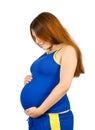 Pregnant woman looking belly Royalty Free Stock Photo