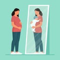 Pregnant woman looking in a mirror and seeing herself with her baby Royalty Free Stock Photo