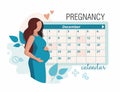 Pregnant woman makes an appointment in the calendar. Notes the intake of vitamins. Doctor`s appointment pregnancy.