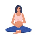 Pregnant woman makes yoga and meditation. Pregnant women in lotos pose. Prenatal yoga. Concept pregnancy, motherhood, health care