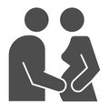 Pregnant woman and man solid icon. Parents expecting baby, family symbol, glyph style pictogram on white background Royalty Free Stock Photo