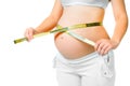 Pregnant woman measuring belly