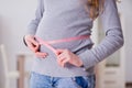 The pregnant woman measuring belly with centimeter Royalty Free Stock Photo