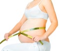 Pregnant woman measuring belly