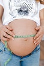 Pregnant woman measuring her stomach. Closeup Royalty Free Stock Photo