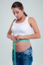 Pregnant woman measuring pregnant belly Royalty Free Stock Photo