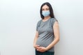 Pregnant woman in medical face mask against flu and viruses. Healthcare and pregnancy concept Royalty Free Stock Photo