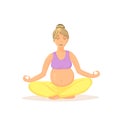Pregnant Woman Meditating Cartoon Illustration