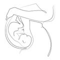 Pregnant woman Minimal art line drawing.Pregnant woman belly with baby in uterus,anatomical location of the embry.Vector