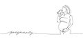 Pregnant woman one line art with an inscription pregnancy. Continuous line drawing of pregnancy, motherhood, preparation
