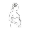 Pregnant woman outline in depression, continuous art line one drawing. Unhappy pregnancy, maternity assistance. Prenatal