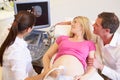 Pregnant Woman And Partner Having 4D Ultrasound Scan Royalty Free Stock Photo