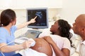 Pregnant Woman And Partner Having 4D Ultrasound Scan Royalty Free Stock Photo