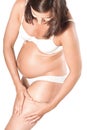 Pregnant woman pinching cellulite