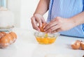 Pregnant woman preparing meal at table in the kitchen,healthy nu Royalty Free Stock Photo