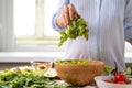 Pregnant woman preparing vegetable salad Royalty Free Stock Photo