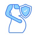 Pregnant woman with protection shield, maternity insurance and pregnancy care concept icon