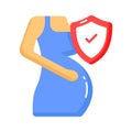 Pregnant woman with protection shield, maternity insurance and pregnancy care concept icon