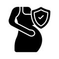 Pregnant woman with protection shield, maternity insurance and pregnancy care concept icon