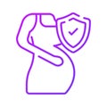 Pregnant woman with protection shield, maternity insurance and pregnancy care concept icon