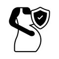 Pregnant woman with protection shield, maternity insurance and pregnancy care concept icon