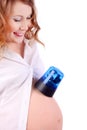 Pregnant woman puts blue flasher on belly
