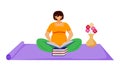 Pregnant woman reading book flat vector illustration