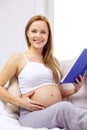 Pregnant woman reading book at home Royalty Free Stock Photo