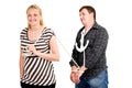 Pregnant woman with roped man Royalty Free Stock Photo