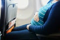 Pregnant woman traveling by plane