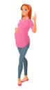 Pregnant woman showing ok sign gesture. Vector illustration.