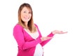 Pregnant woman shows something