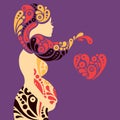 Pregnant woman silhouette with abstract decorative