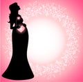 Pregnant woman silhouette with glowing connected hearts