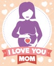 Pregnant Woman Silhouette with a Lovely Ribbon, Vector Illustration