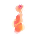 Pregnant woman silhouette plus abstract water color painted. Happy mother`s day. Mother and baby health. Digital art painting