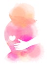 Pregnant woman silhouette plus abstract watercolor. Digital art Royalty Free Stock Photo