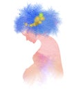 Pregnant woman silhouette plus abstract watercolor