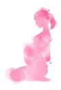 Pregnant woman silhouette plus abstract watercolor painted. Digital art painting Royalty Free Stock Photo