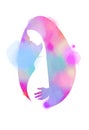 Pregnant woman silhouette plus abstract watercolor painted. Digital art painting Royalty Free Stock Photo