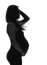 Pregnant woman silhouette on a white background text space Royalty Free Stock Photo