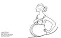 Pregnant woman single continuous line art. Medicine health care pregnancy healthy silhouette holding belly headline Royalty Free Stock Photo